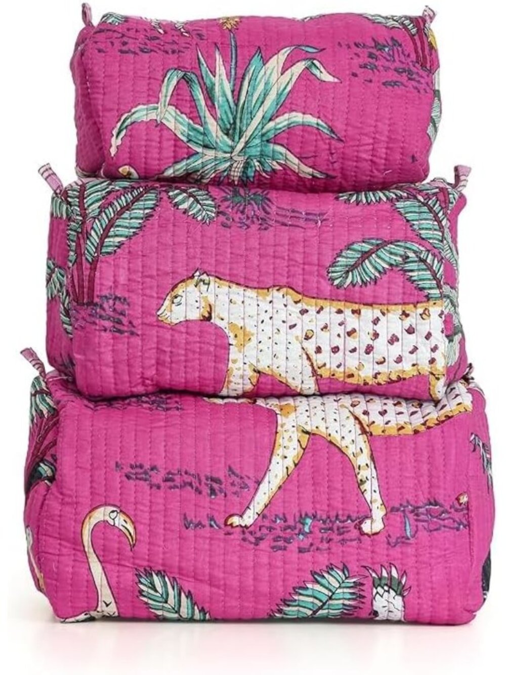 Set of 3 Pieces Block Printed Travel Organizer Kit Storage Bag for Women Makeup
